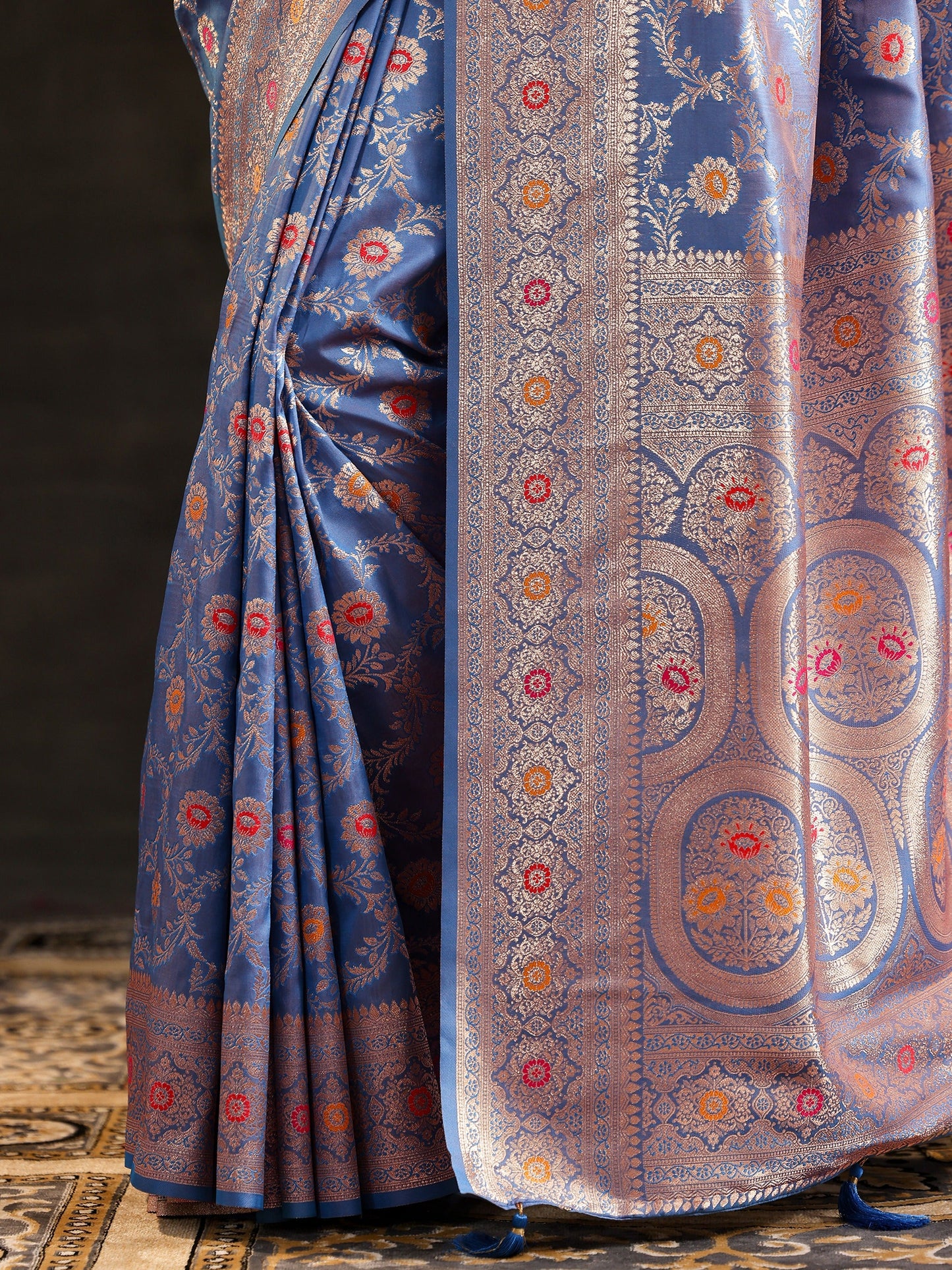 Blue Woven Design Silk Blend Saree With Unstitched Blouse Piece