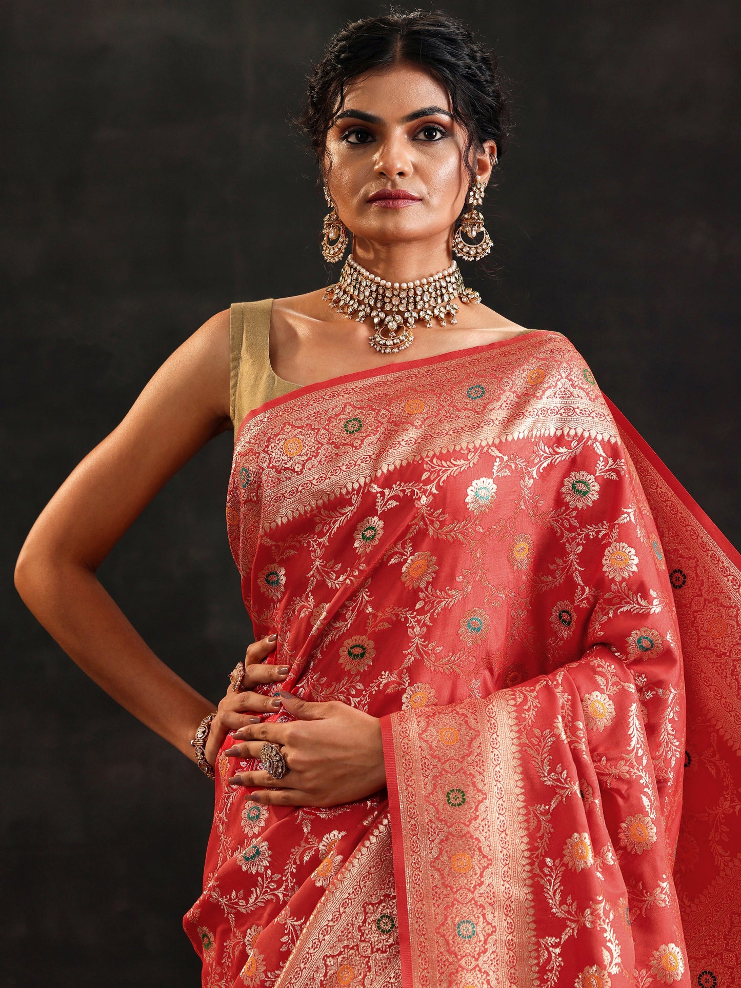 Rust Woven Design Banarasi Silk Blend Saree With Unstitched Blouse Piece