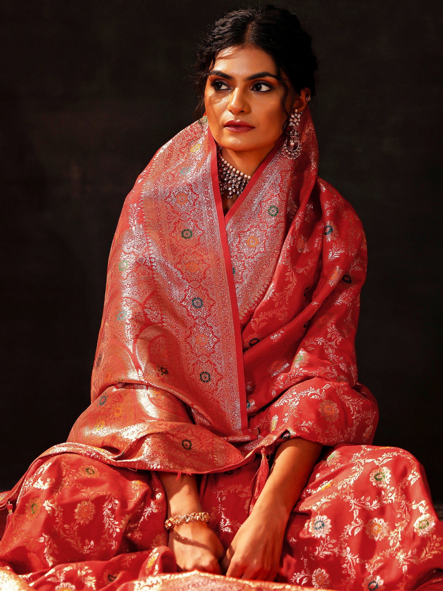 Rust Woven Design Banarasi Silk Blend Saree With Unstitched Blouse Piece