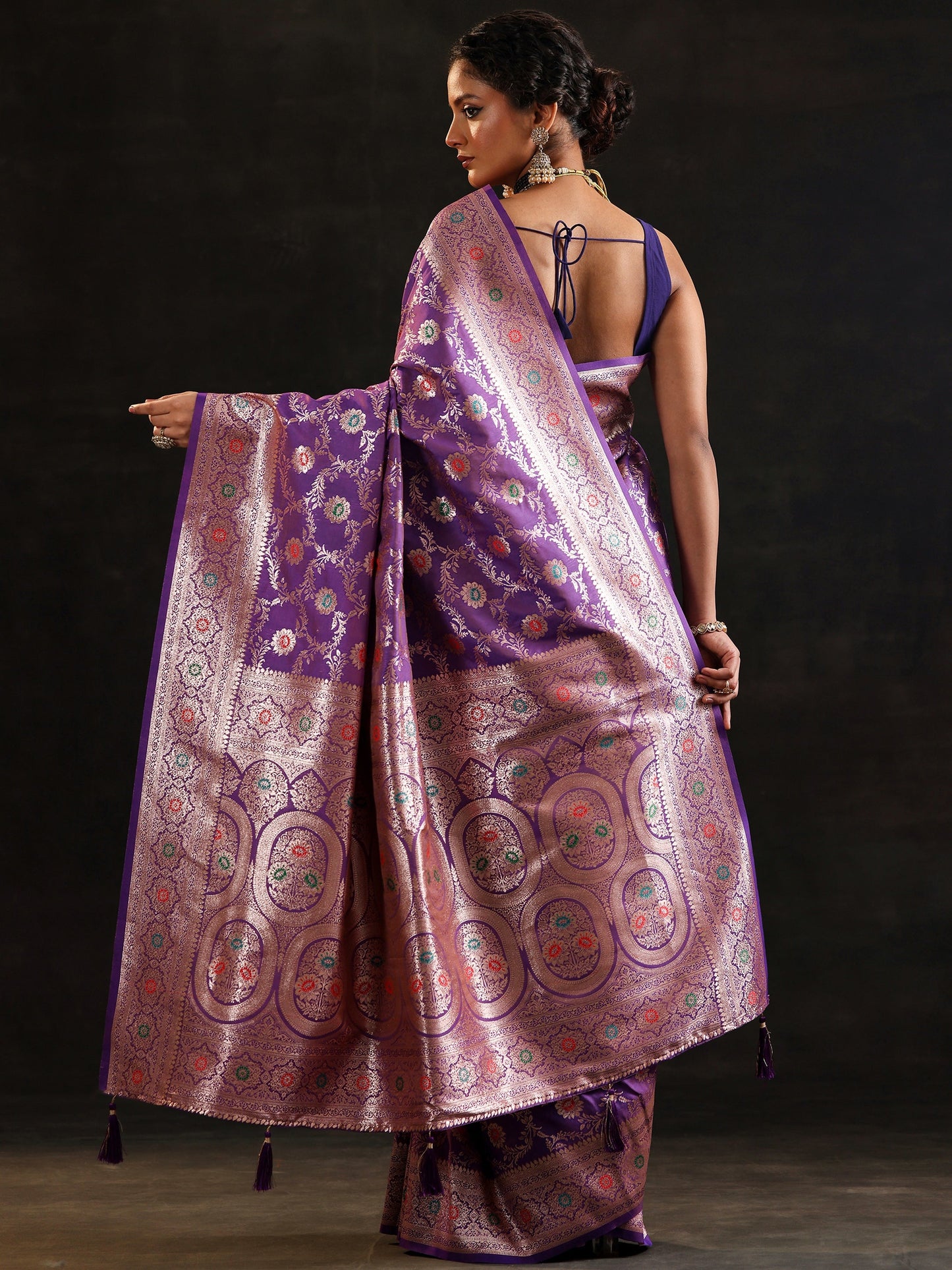 Purple Woven Design Banarasi Silk Blend Saree With Unstitched Blouse Piece