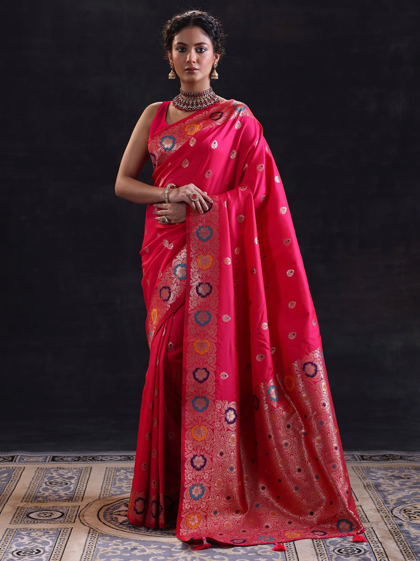 Pink Woven Design Silk Blend Saree With Unstitched Blouse Piece