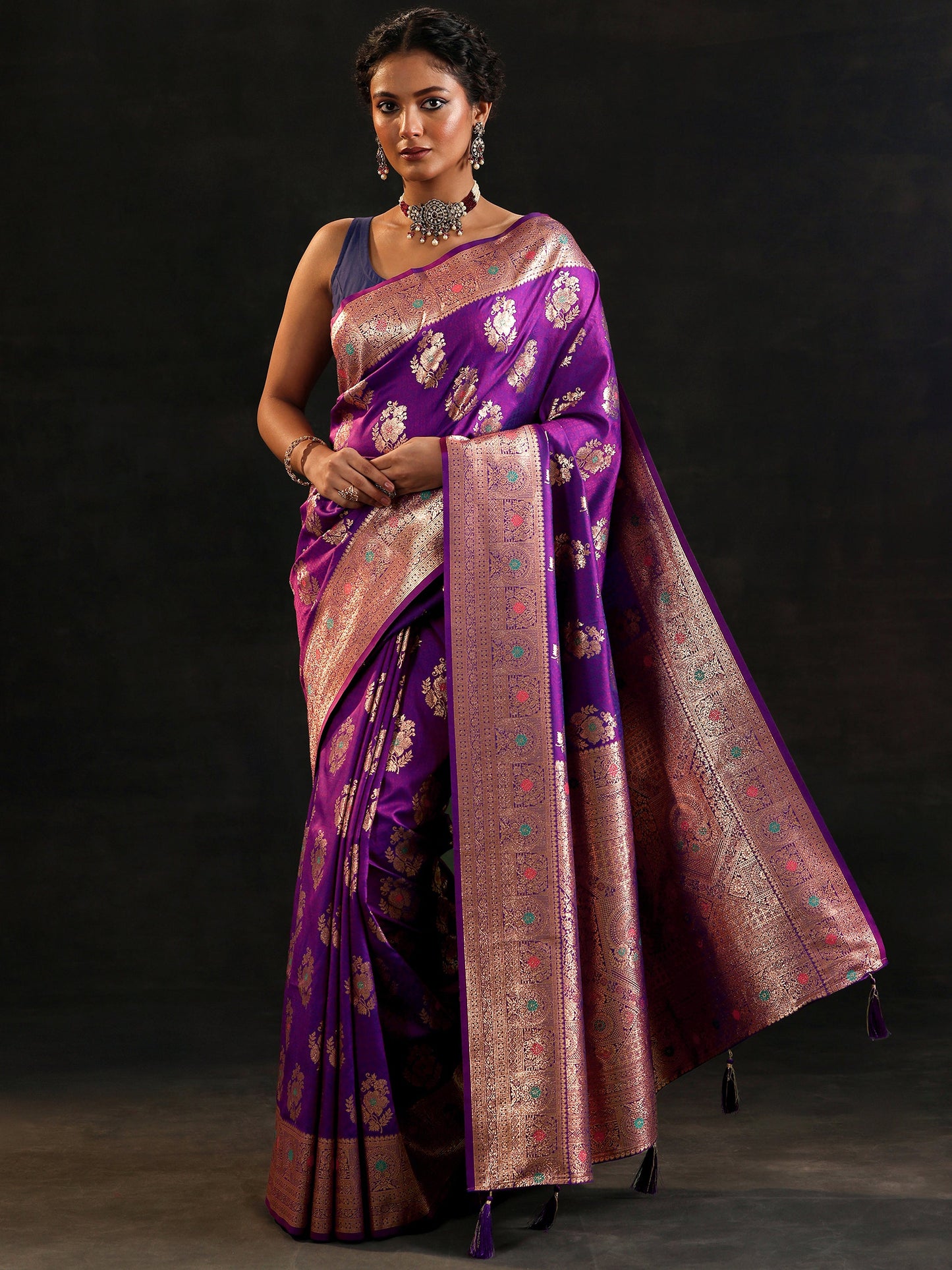 Purple Woven Design Silk Blend Saree With Unstitched Blouse Piece