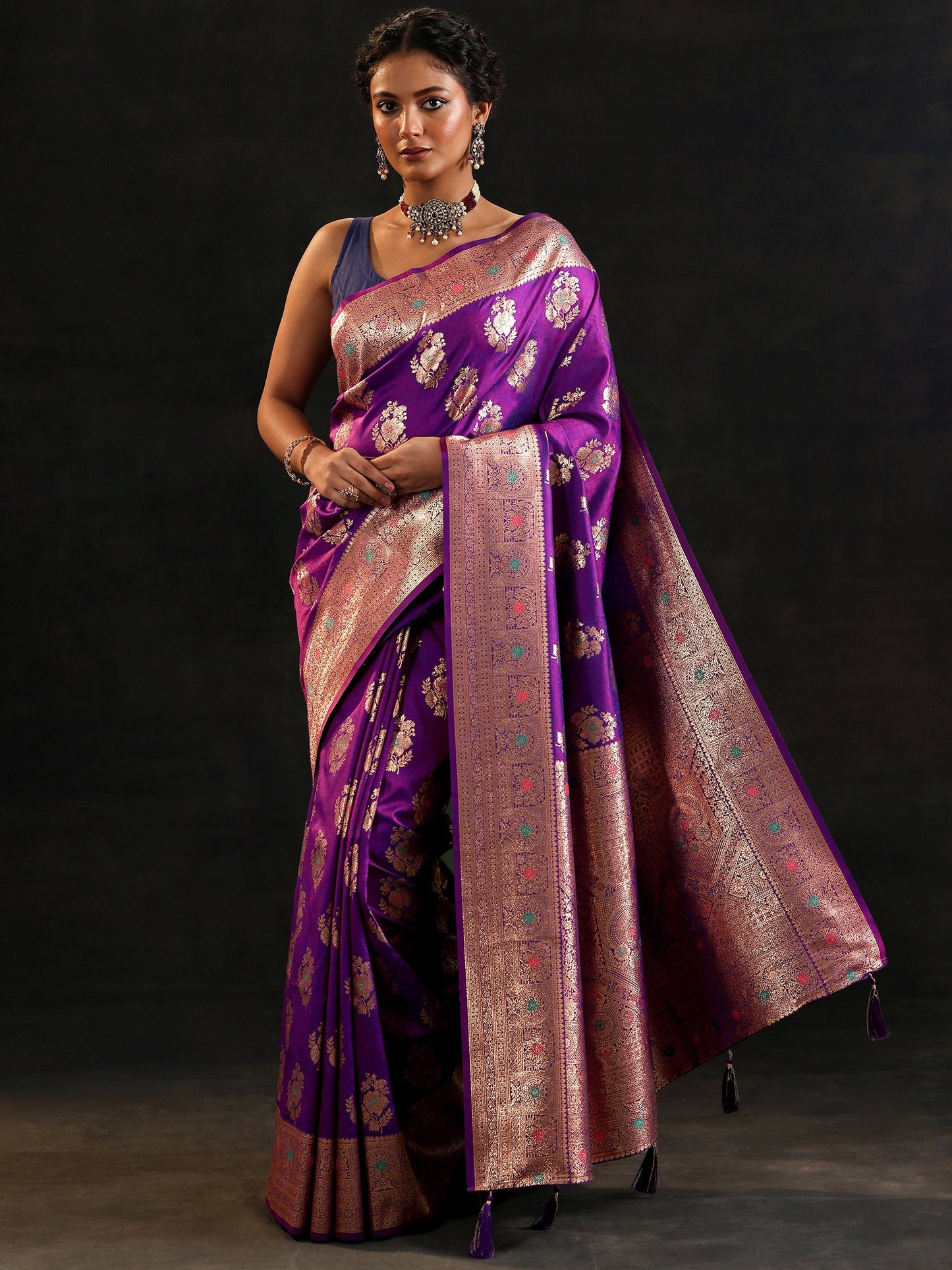Purple Woven Design Silk Blend Saree With Unstitched Blouse Piece