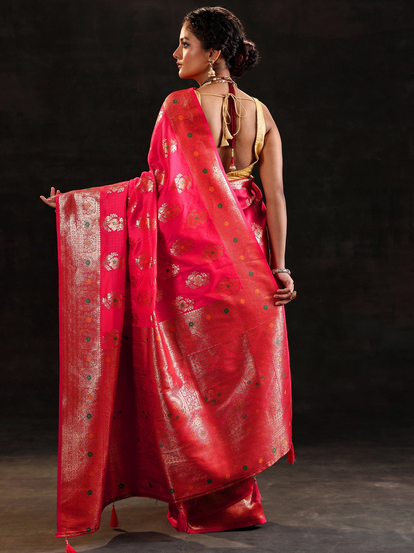 Pink Woven Design Banarasi Silk Blend Saree With Unstitched Blouse Piece