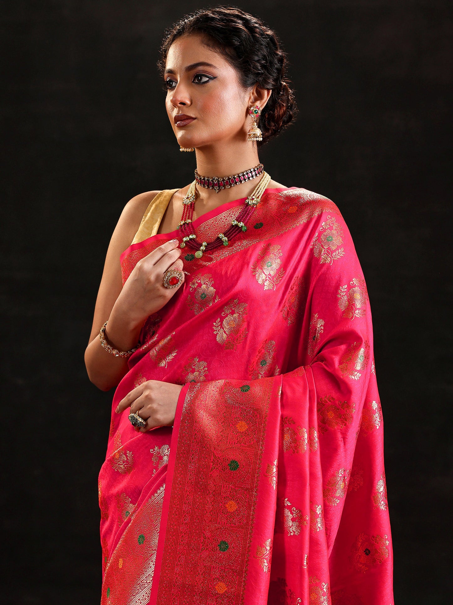 Pink Woven Design Banarasi Silk Blend Saree With Unstitched Blouse Piece