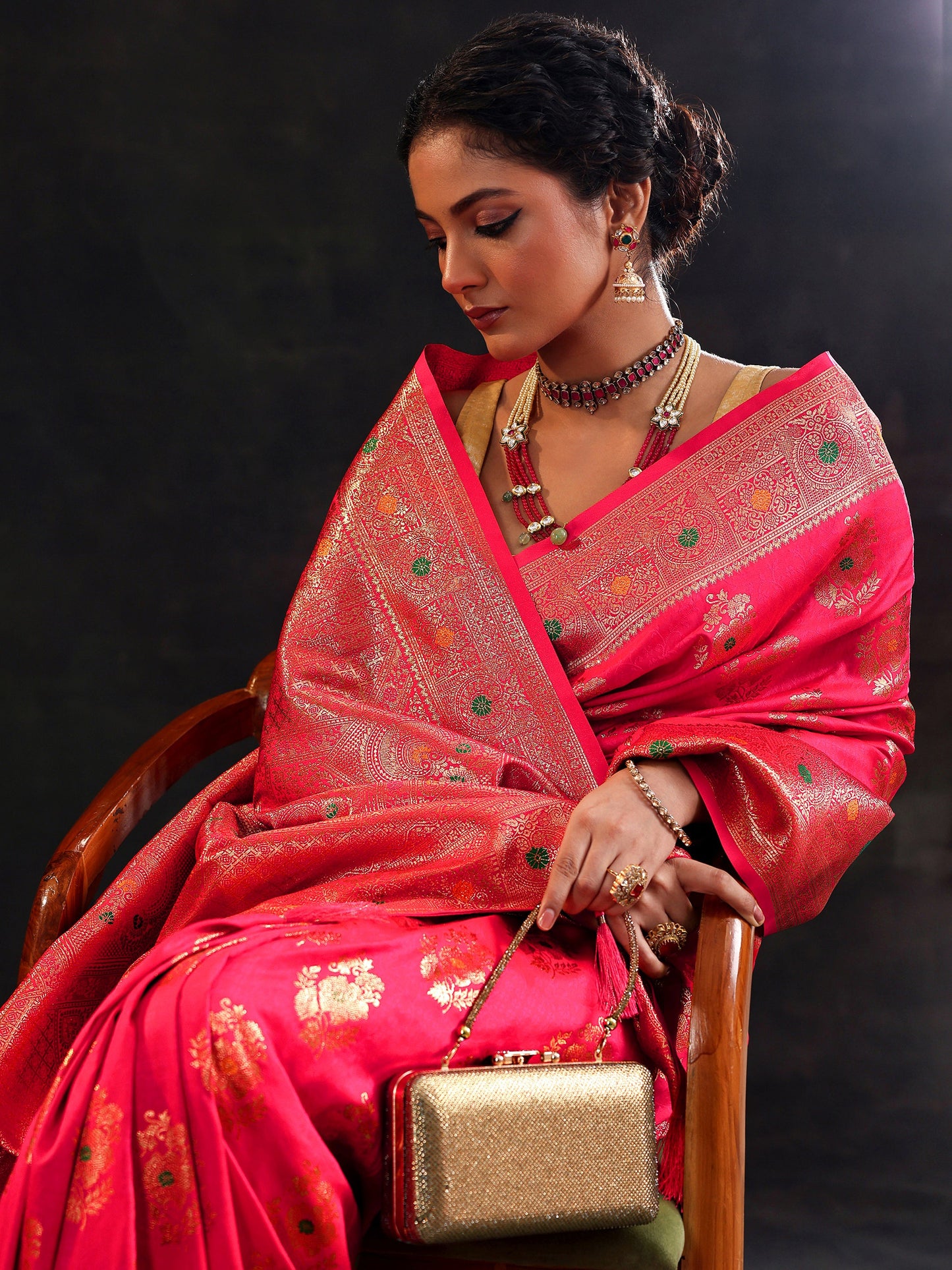 Pink Woven Design Banarasi Silk Blend Saree With Unstitched Blouse Piece