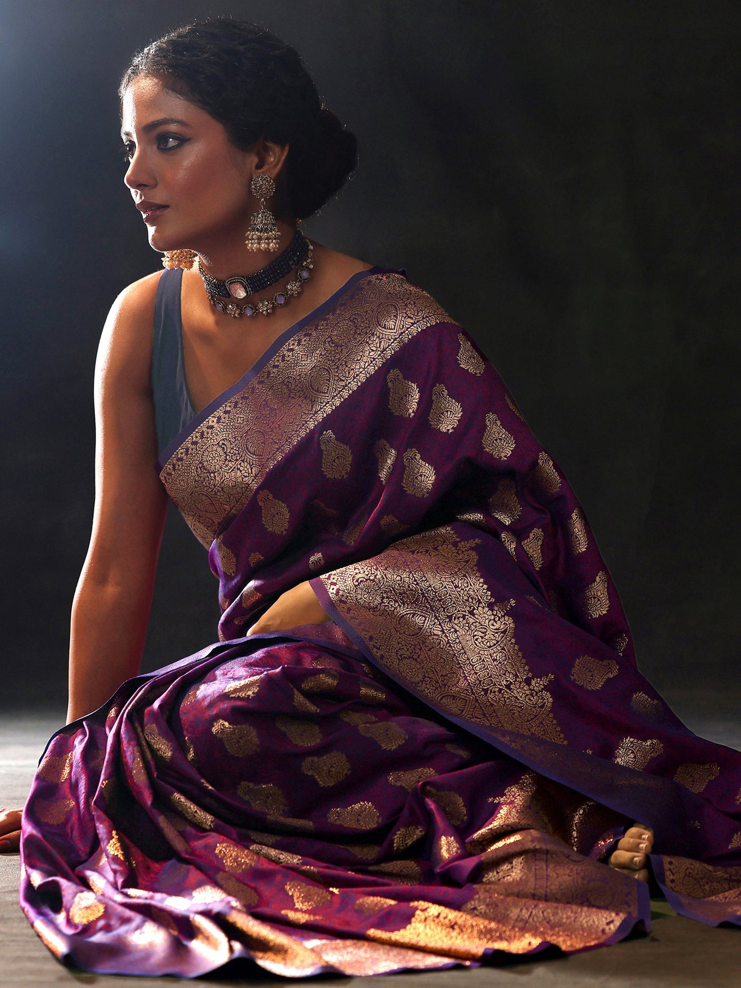 Purple Woven Design Silk Blend Saree With Unstitched Blouse Piece