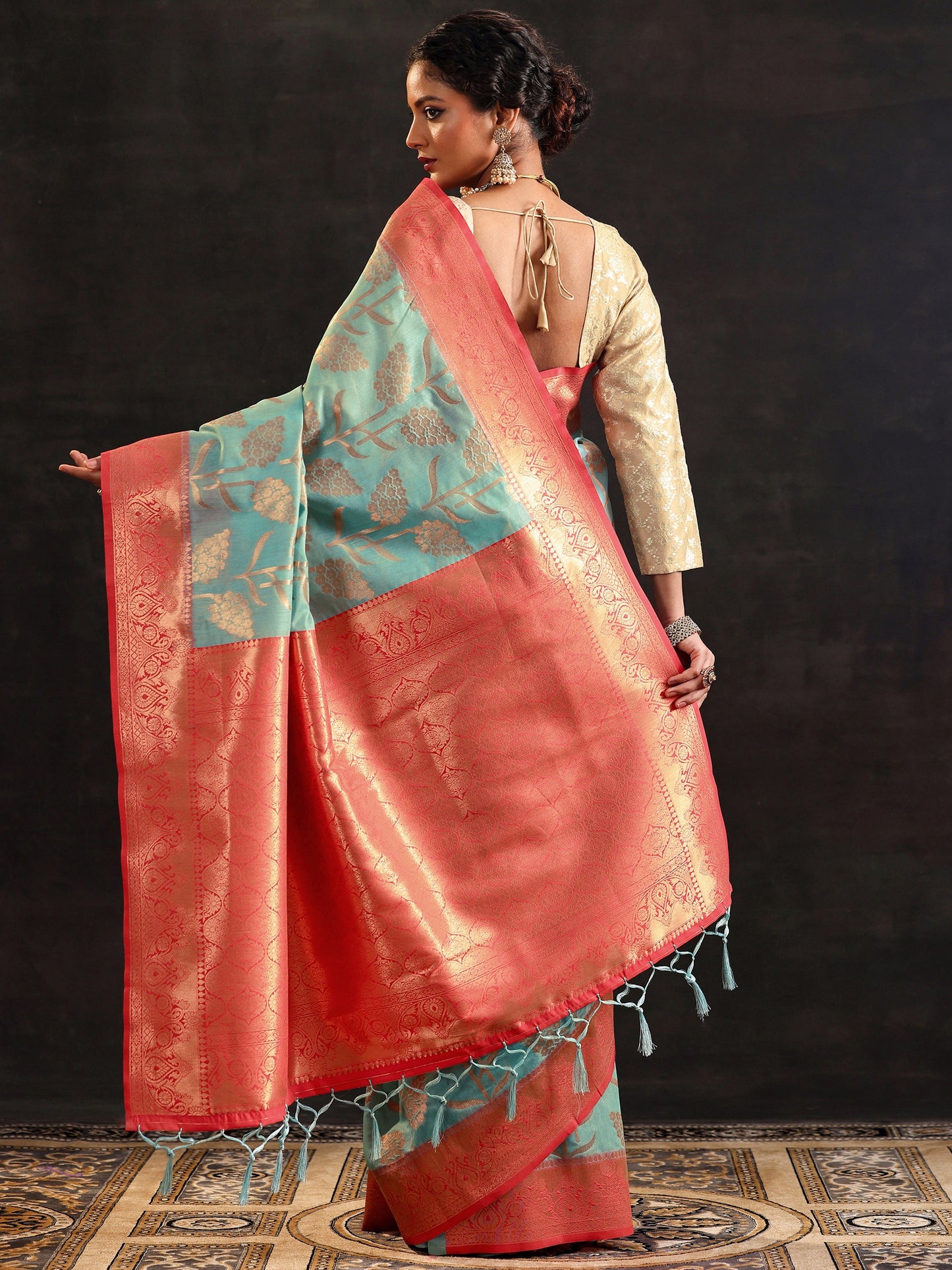 Blue Woven Design Silk Blend Saree With Unstitched Blouse Piece