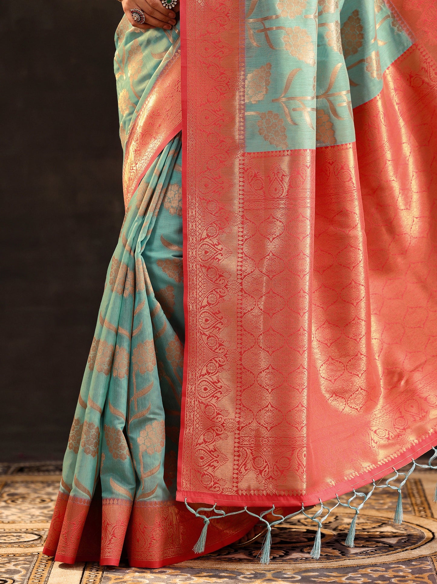 Blue Woven Design Silk Blend Saree With Unstitched Blouse Piece