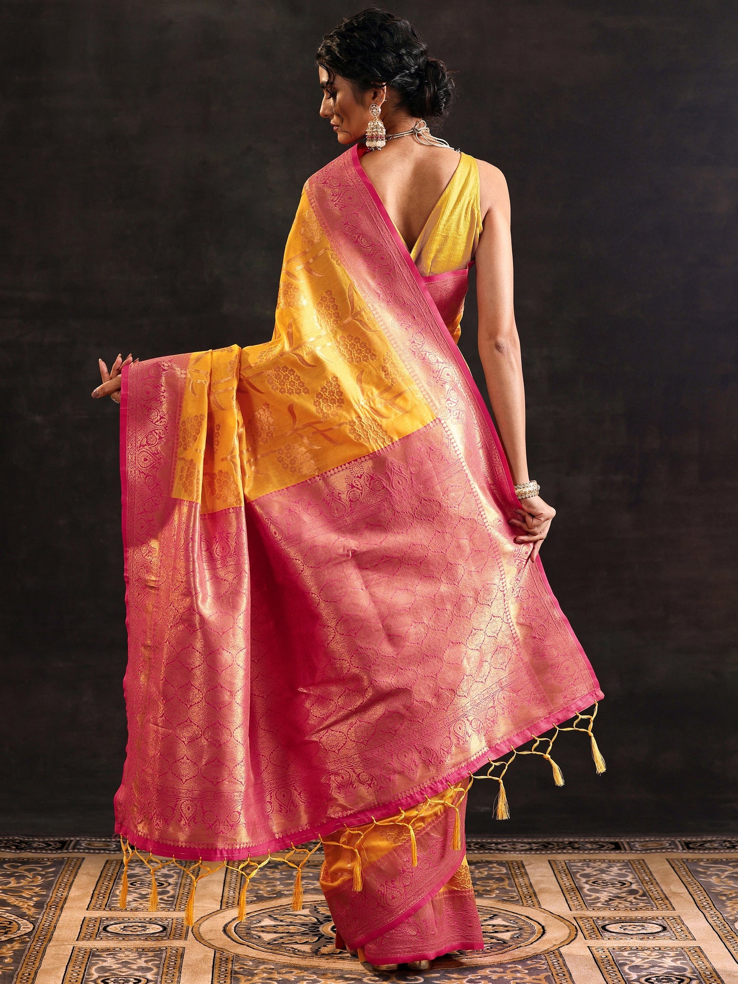 Yellow Woven Design Silk Blend Saree With Unstitched Blouse Piece