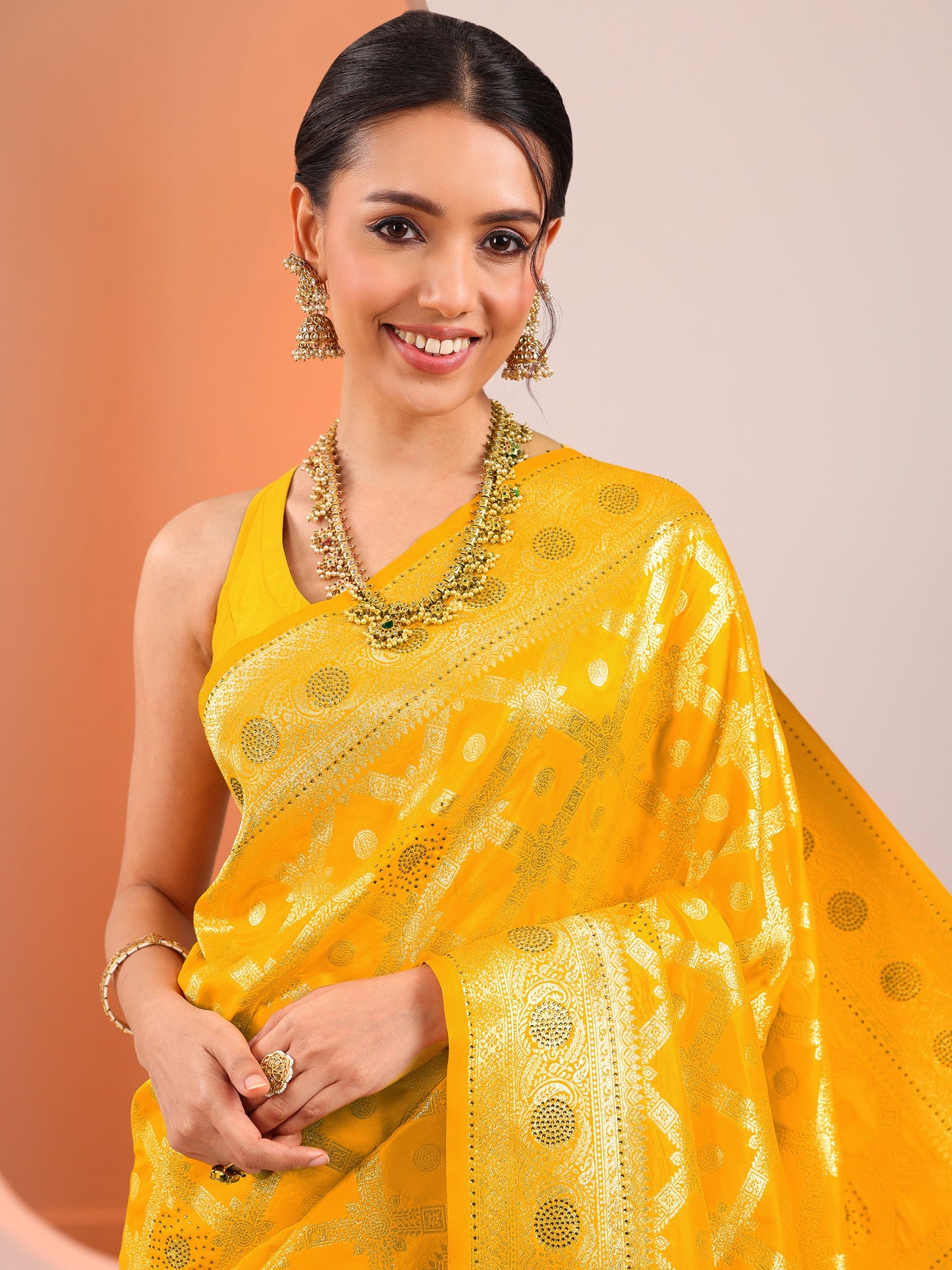 Yellow Woven Design Silk Blend Saree With Unstitched Blouse Piece