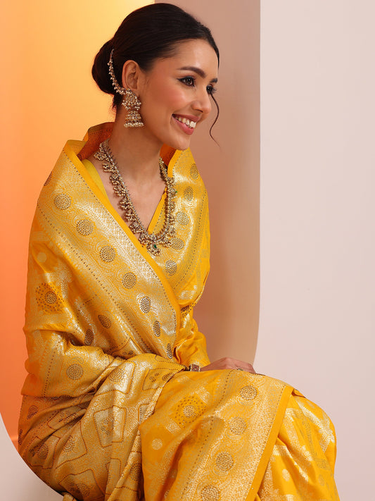 Yellow Woven Design Silk Blend Saree With Unstitched Blouse Piece
