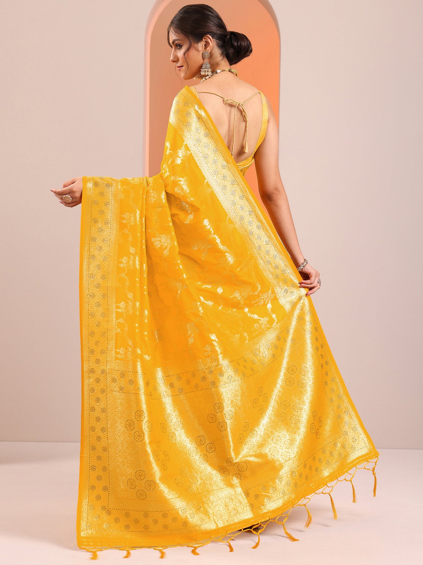 Yellow Woven Design Silk Blend Saree With Unstitched Blouse Piece
