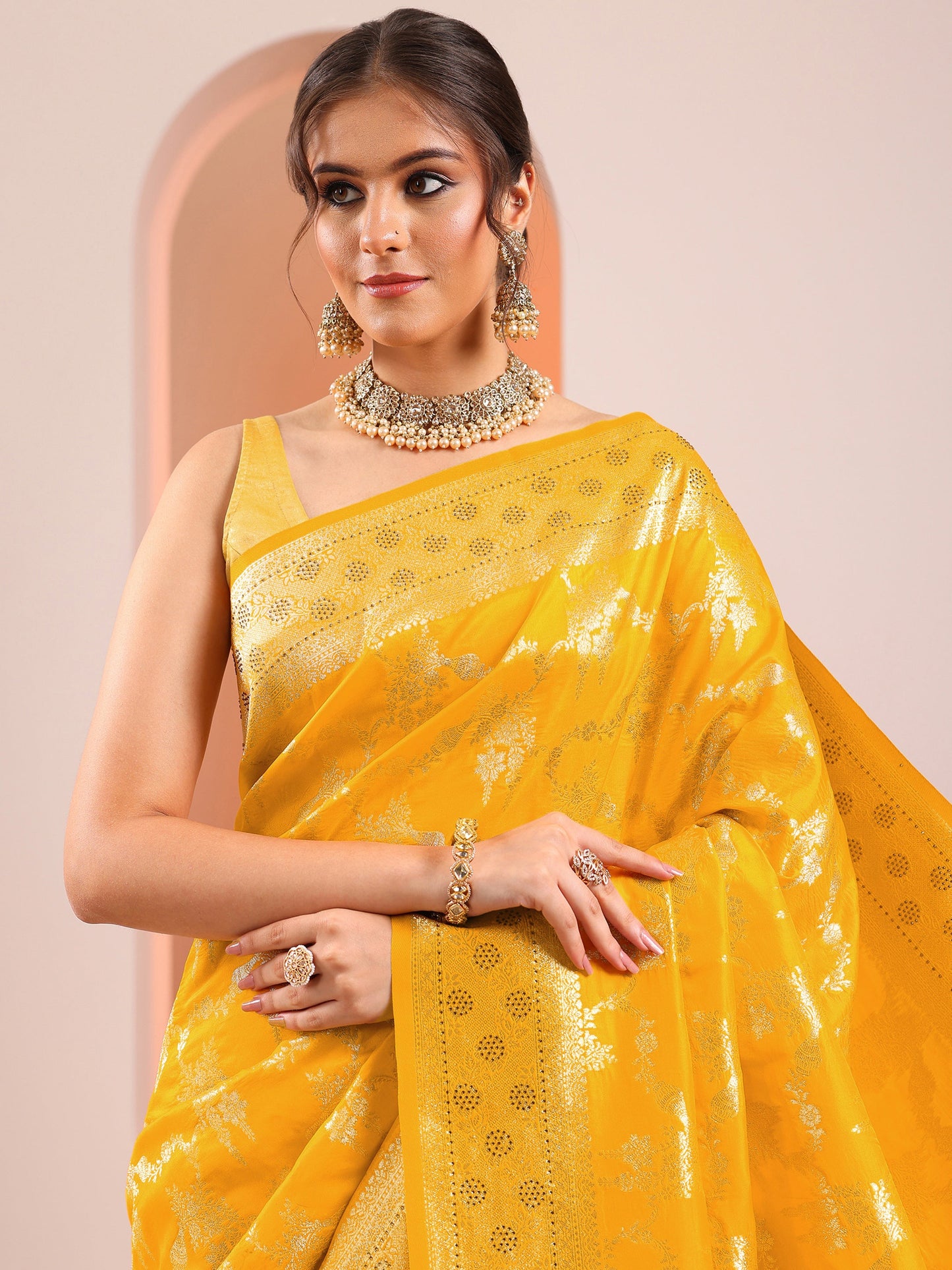 Yellow Woven Design Silk Blend Saree With Unstitched Blouse Piece