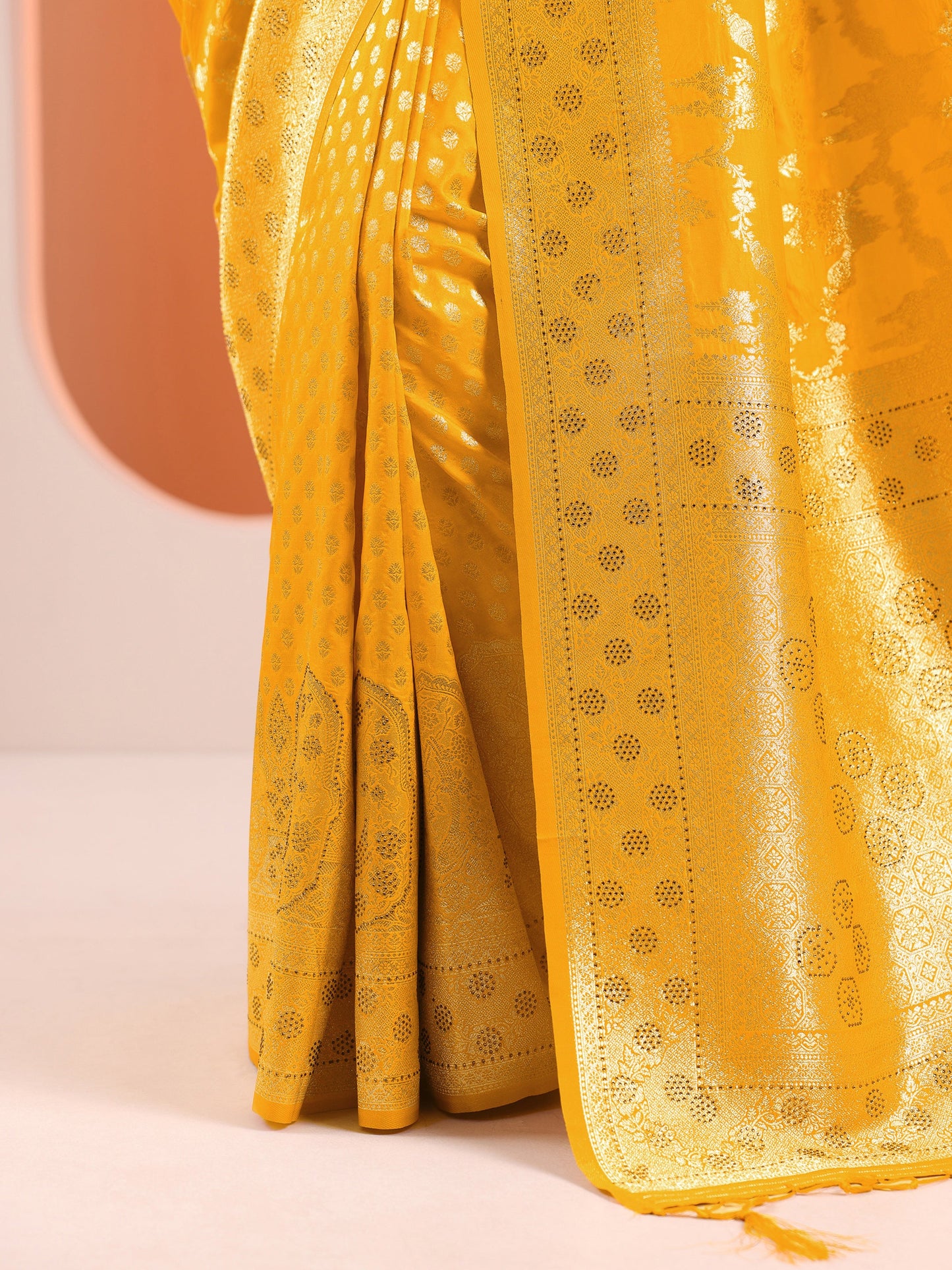 Yellow Woven Design Silk Blend Saree With Unstitched Blouse Piece