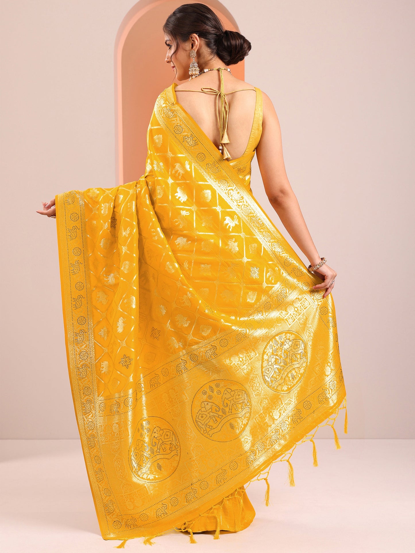 Yellow Woven Design Silk Blend Saree With Unstitched Blouse Piece