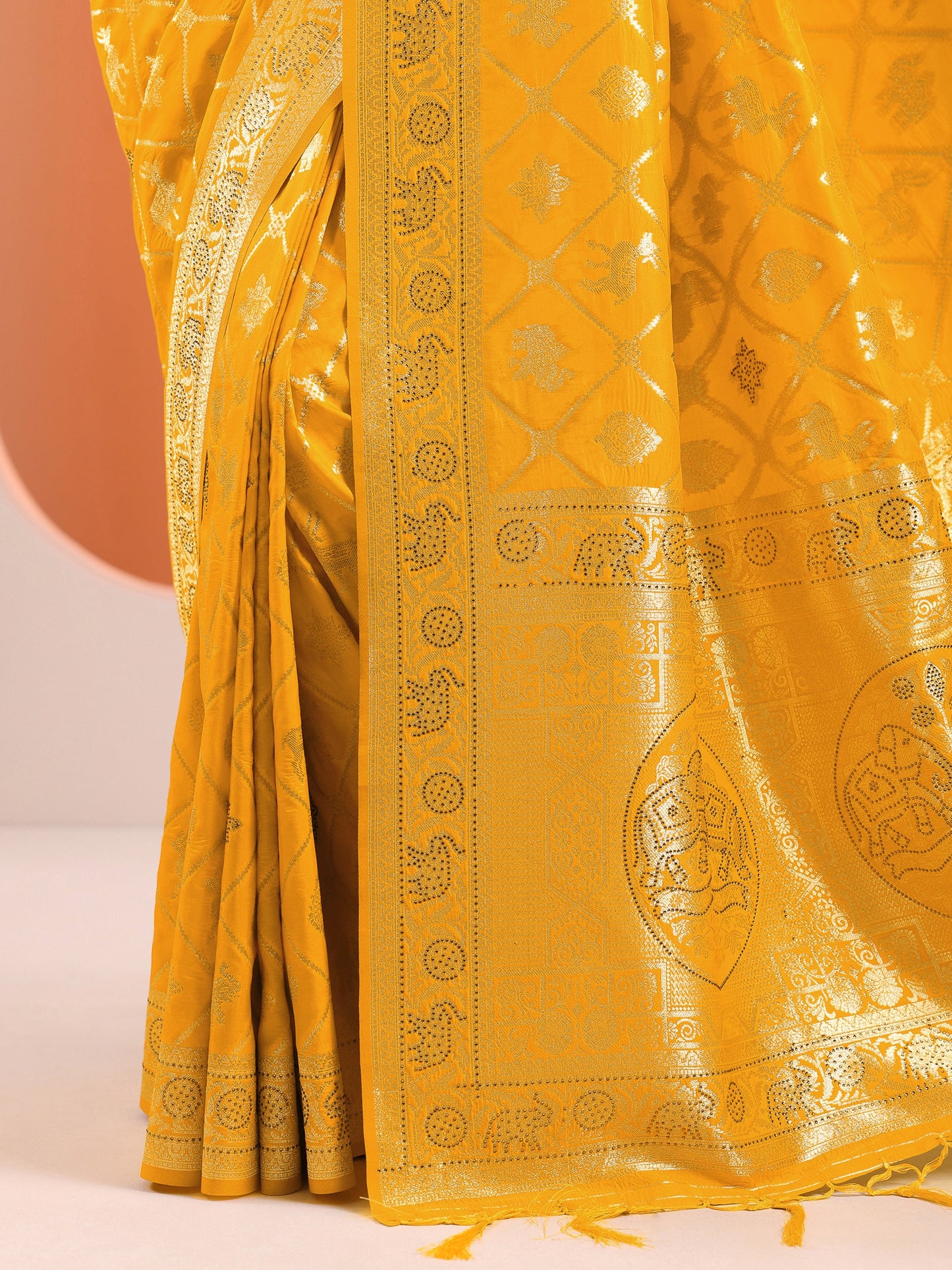 Yellow Woven Design Silk Blend Saree With Unstitched Blouse Piece