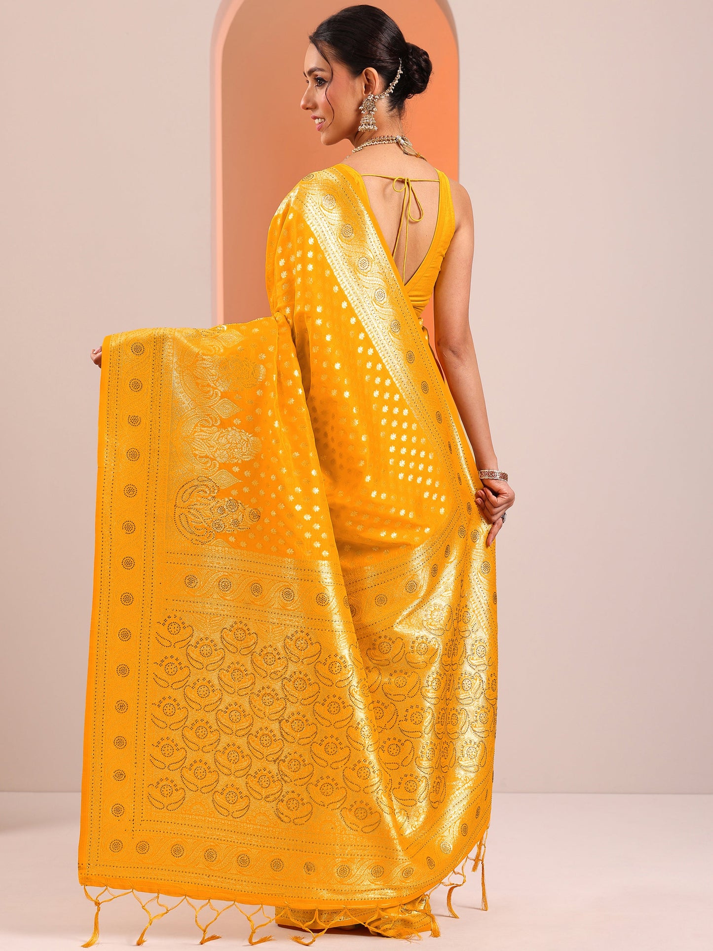 Yellow Woven Design Silk Blend Saree With Unstitched Blouse Piece