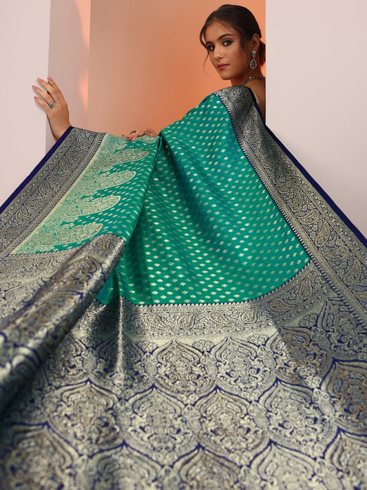 Green Woven Design Banarasi Silk Blend Saree With Unstitched Blouse Piece