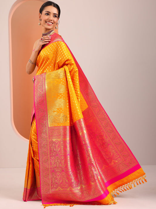 Yellow Woven Design Silk Blend Saree With Unstitched Blouse Piece