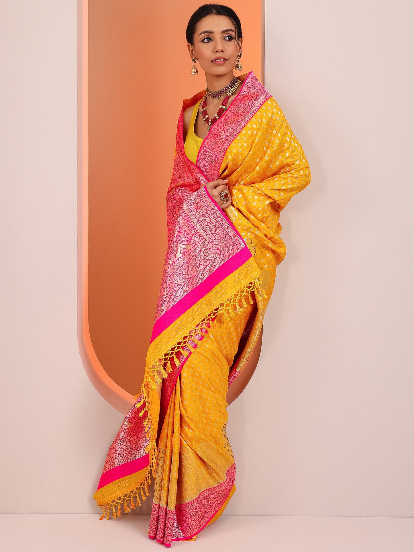 Yellow Woven Design Silk Blend Saree With Unstitched Blouse Piece