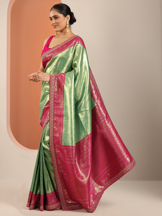 Green Woven Design Silk Blend Saree With Unstitched Blouse Piece