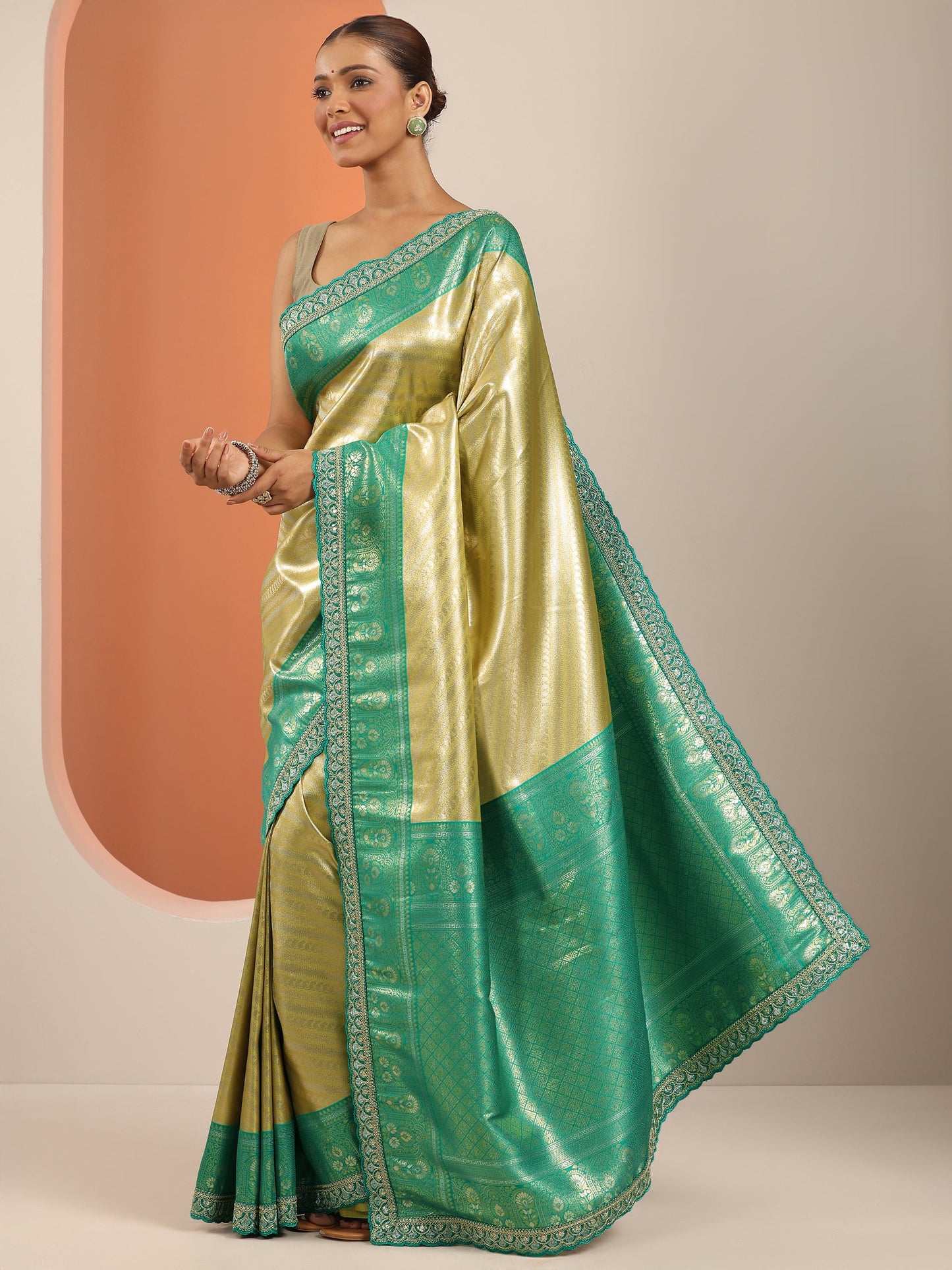 Yellow Woven Design Banarasi Silk Blend Saree With Unstitched Blouse Piece