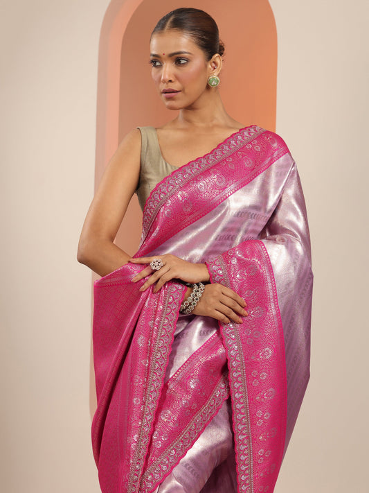 Lavender  Silk Blend Saree With Unstitched Blouse Piece
