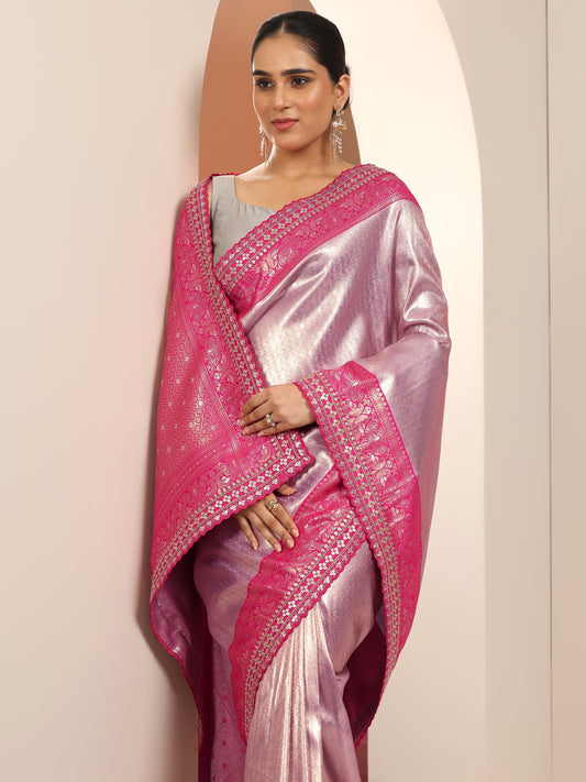 Lavender  Silk Blend Saree With Unstitched Blouse Piece