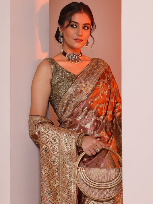 Mauve Woven Design Silk Blend Saree With Unstitched Blouse Piece