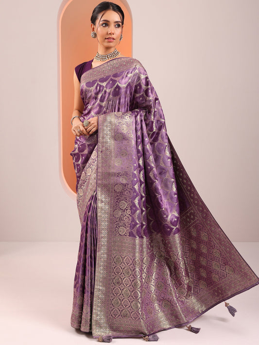 Purple Woven Design Silk Blend Saree With Unstitched Blouse Piece