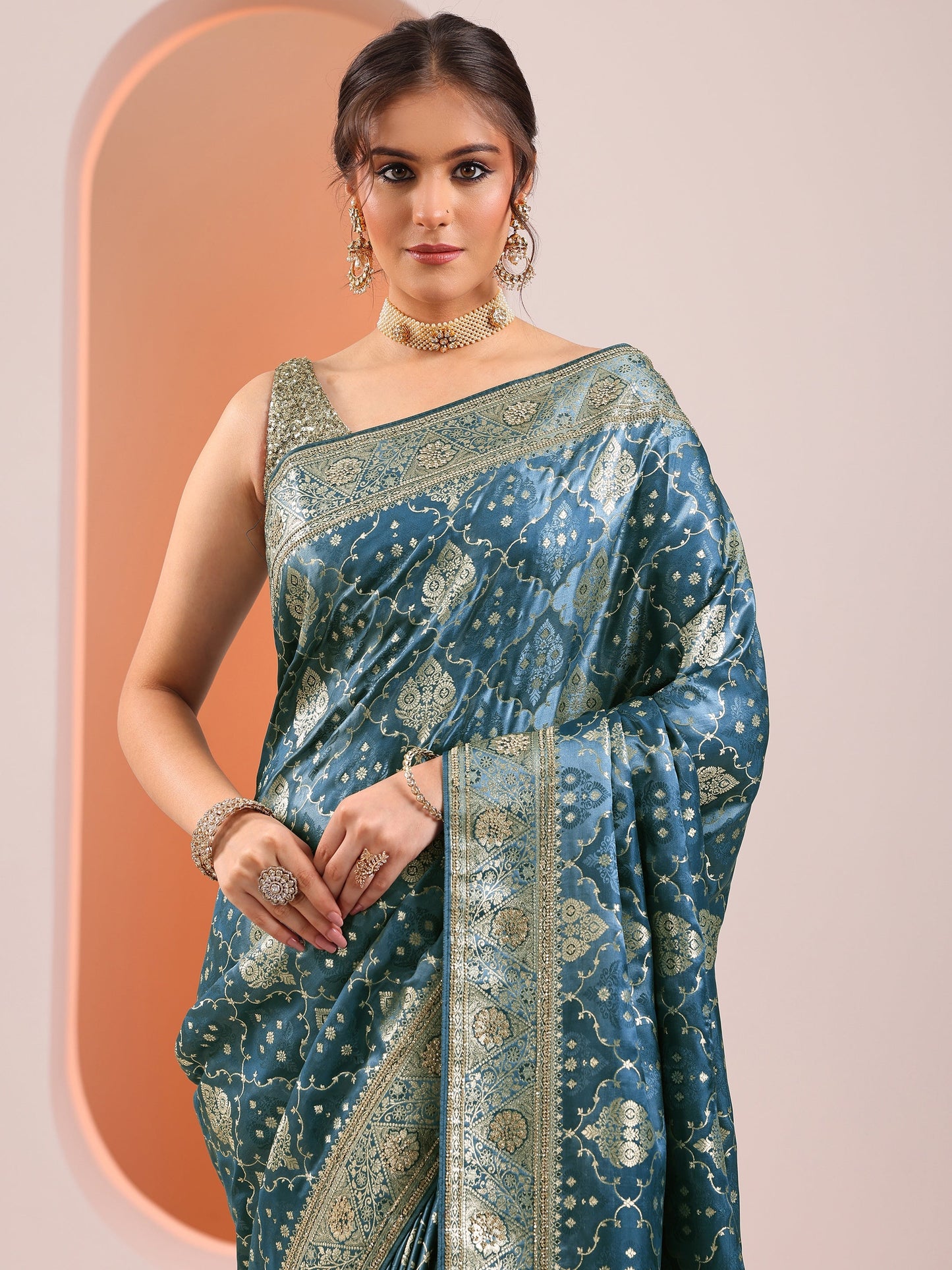 Blue Woven Design Silk Blend Saree With Unstitched Blouse Piece