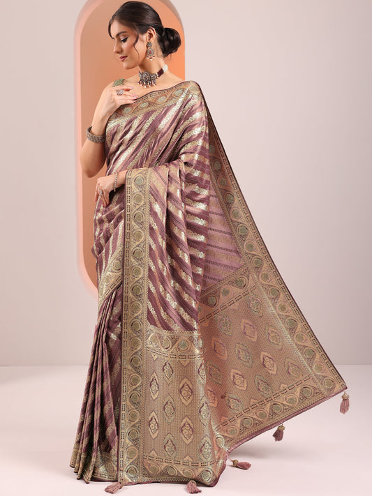 Mauve Woven Design Banarasi Silk Blend Saree With Unstitched Blouse Piece