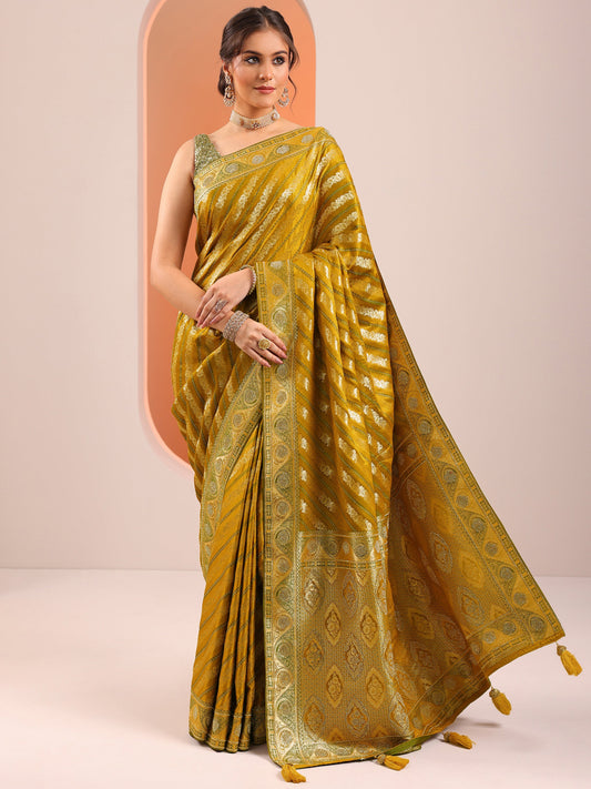Mustard Woven Design Silk Blend Saree With Unstitched Blouse Piece