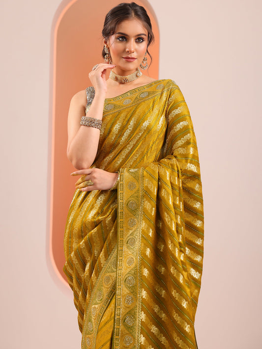 Mustard Woven Design Silk Blend Saree With Unstitched Blouse Piece