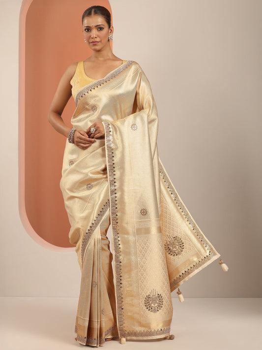 Gold  Silk Blend Saree With Unstitched Blouse Piece