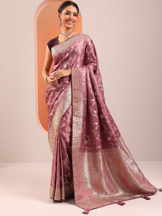 Mauve Woven Design Silk Blend Saree With Unstitched Blouse Piece