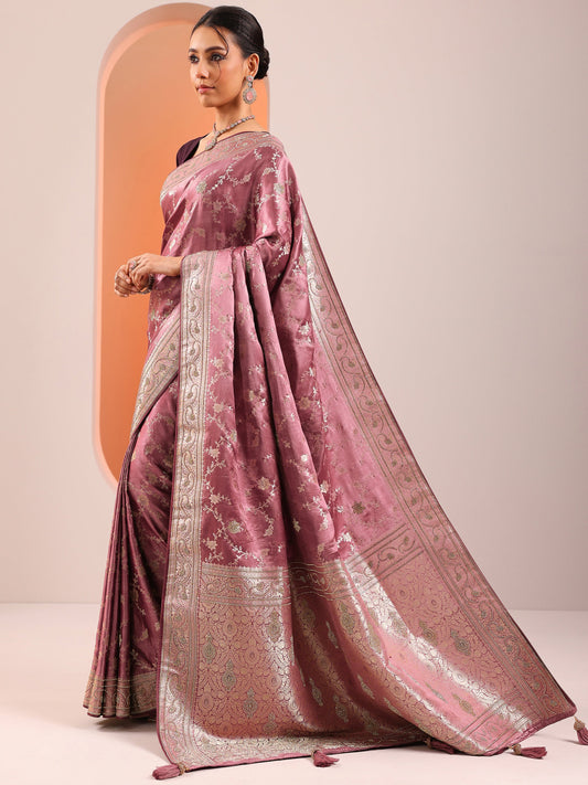 Mauve Woven Design Silk Blend Saree With Unstitched Blouse Piece