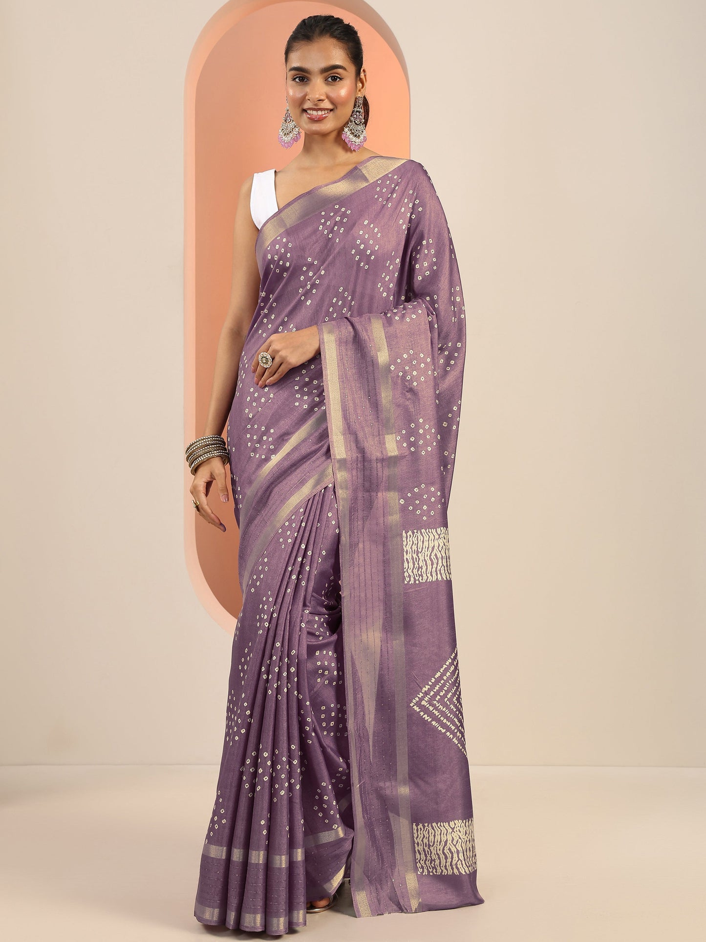 Mauve Printed Silk Blend Saree With Unstitched Blouse Piece