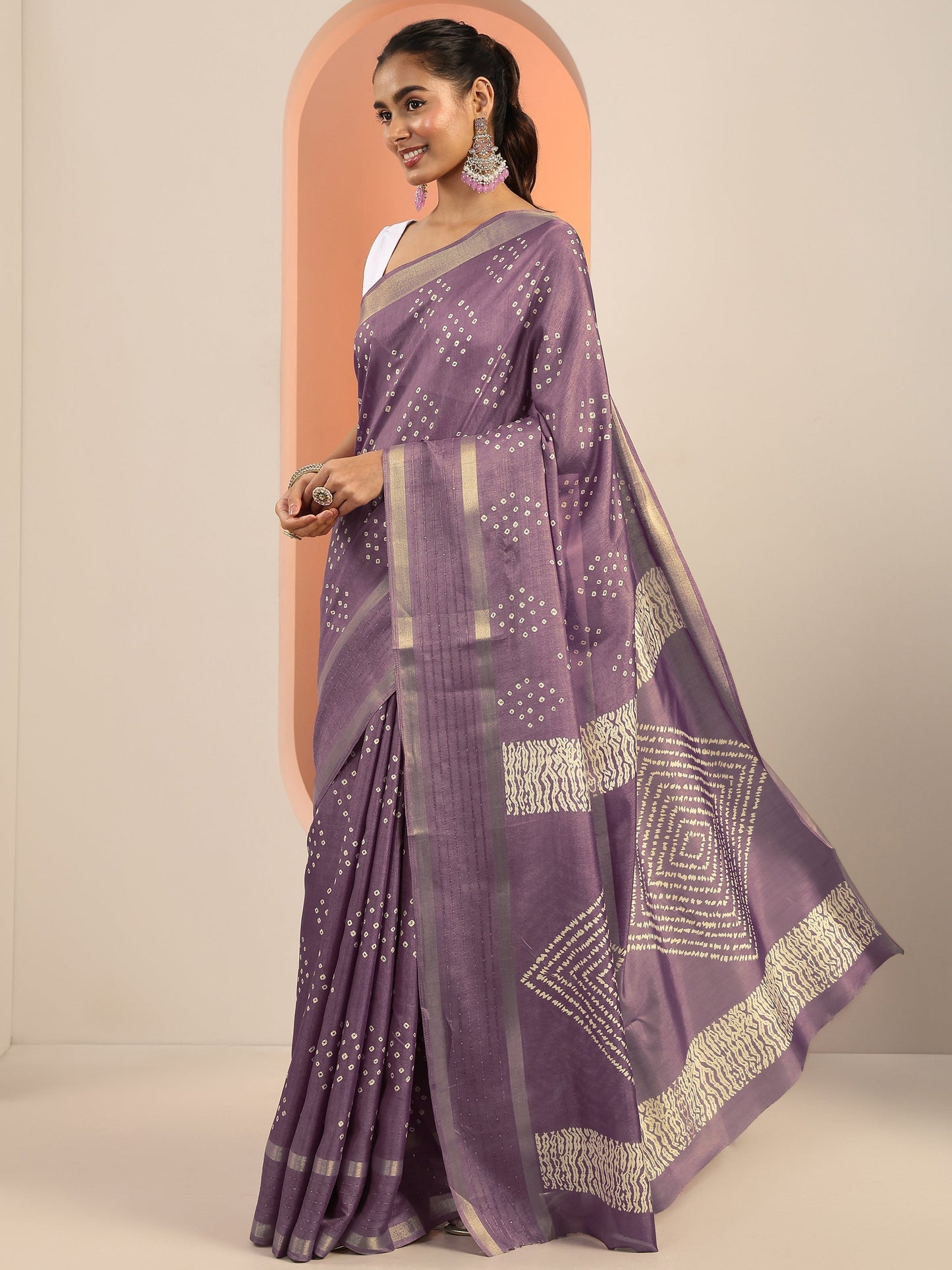 Mauve Printed Silk Blend Saree With Unstitched Blouse Piece