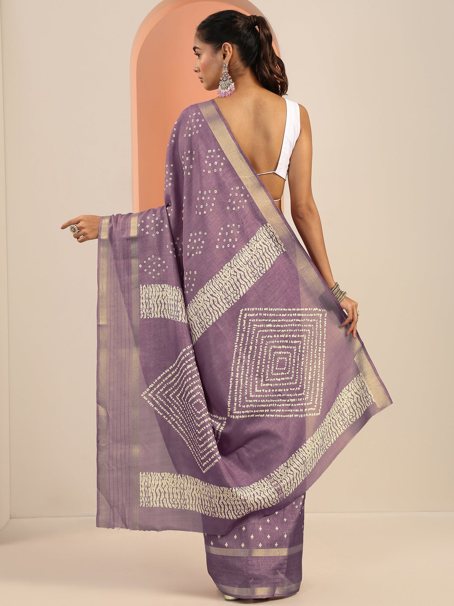 Mauve Printed Silk Blend Saree With Unstitched Blouse Piece