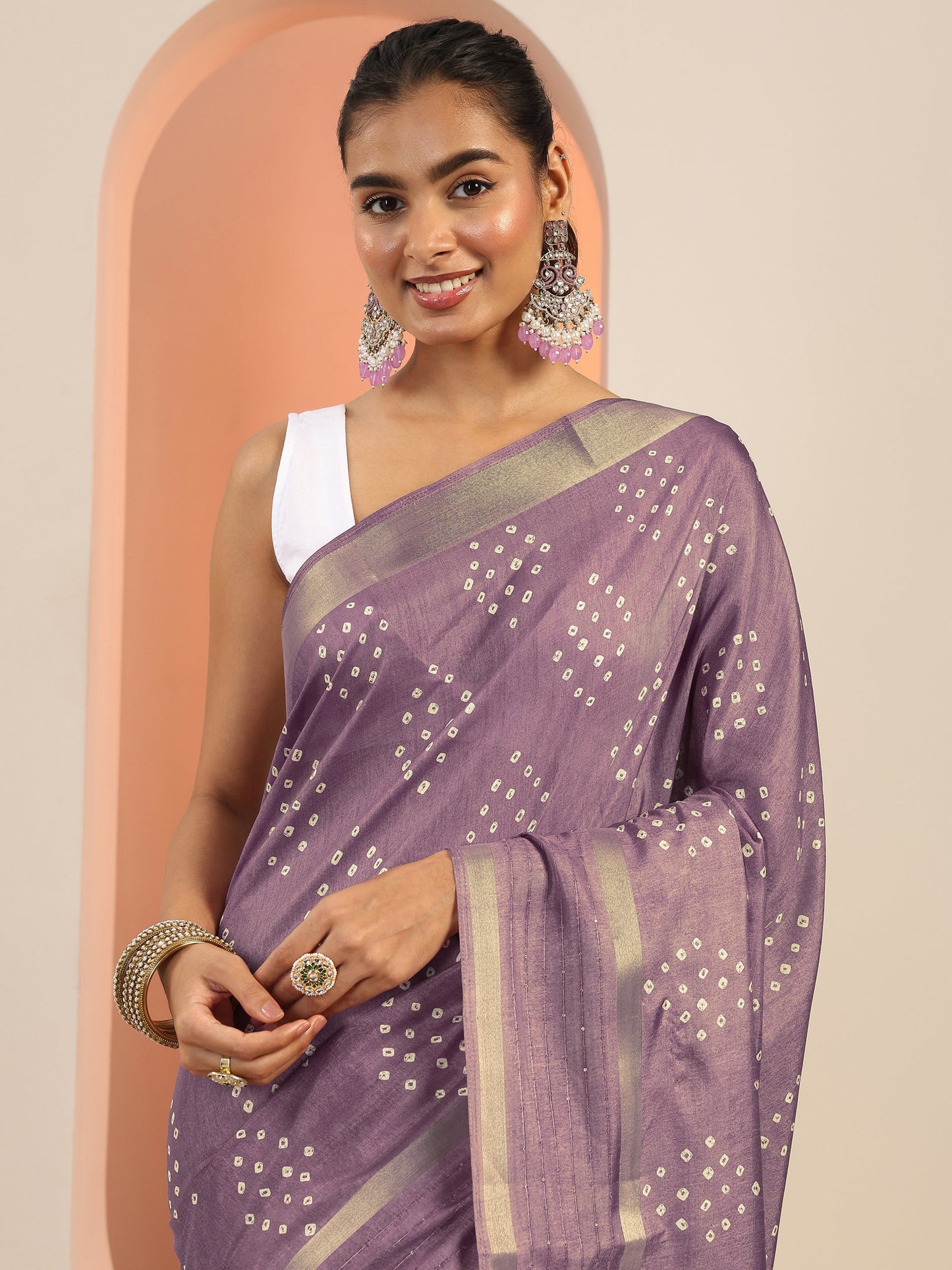 Mauve Printed Silk Blend Saree With Unstitched Blouse Piece
