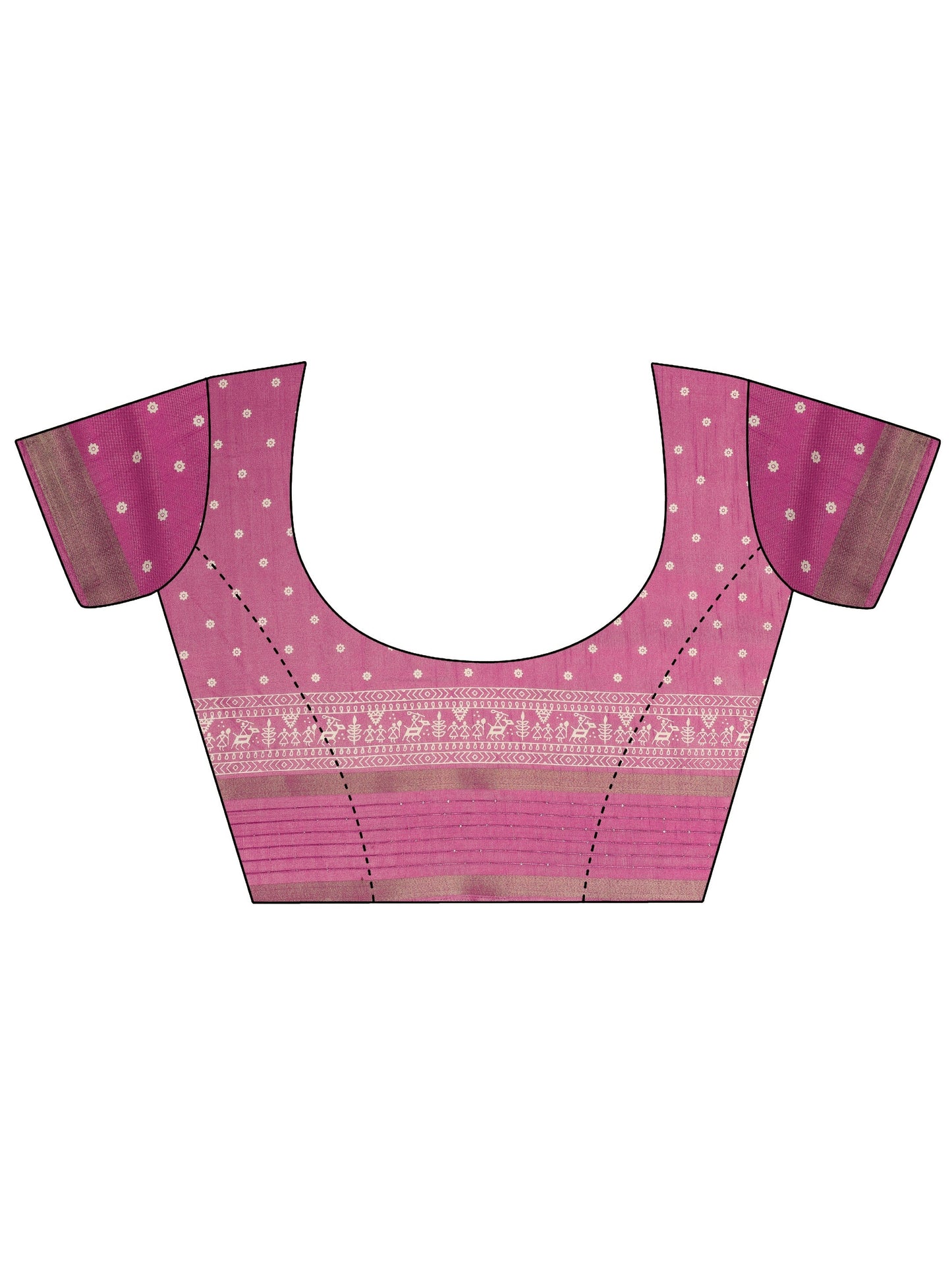 Pink Printed Silk Blend Saree With Unstitched Blouse Piece