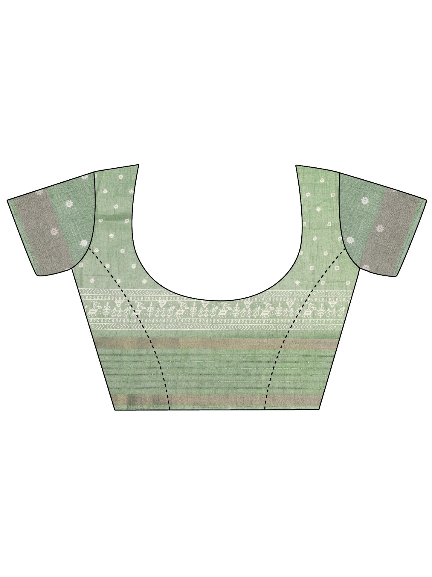 Green Printed Silk Blend Saree With Unstitched Blouse Piece