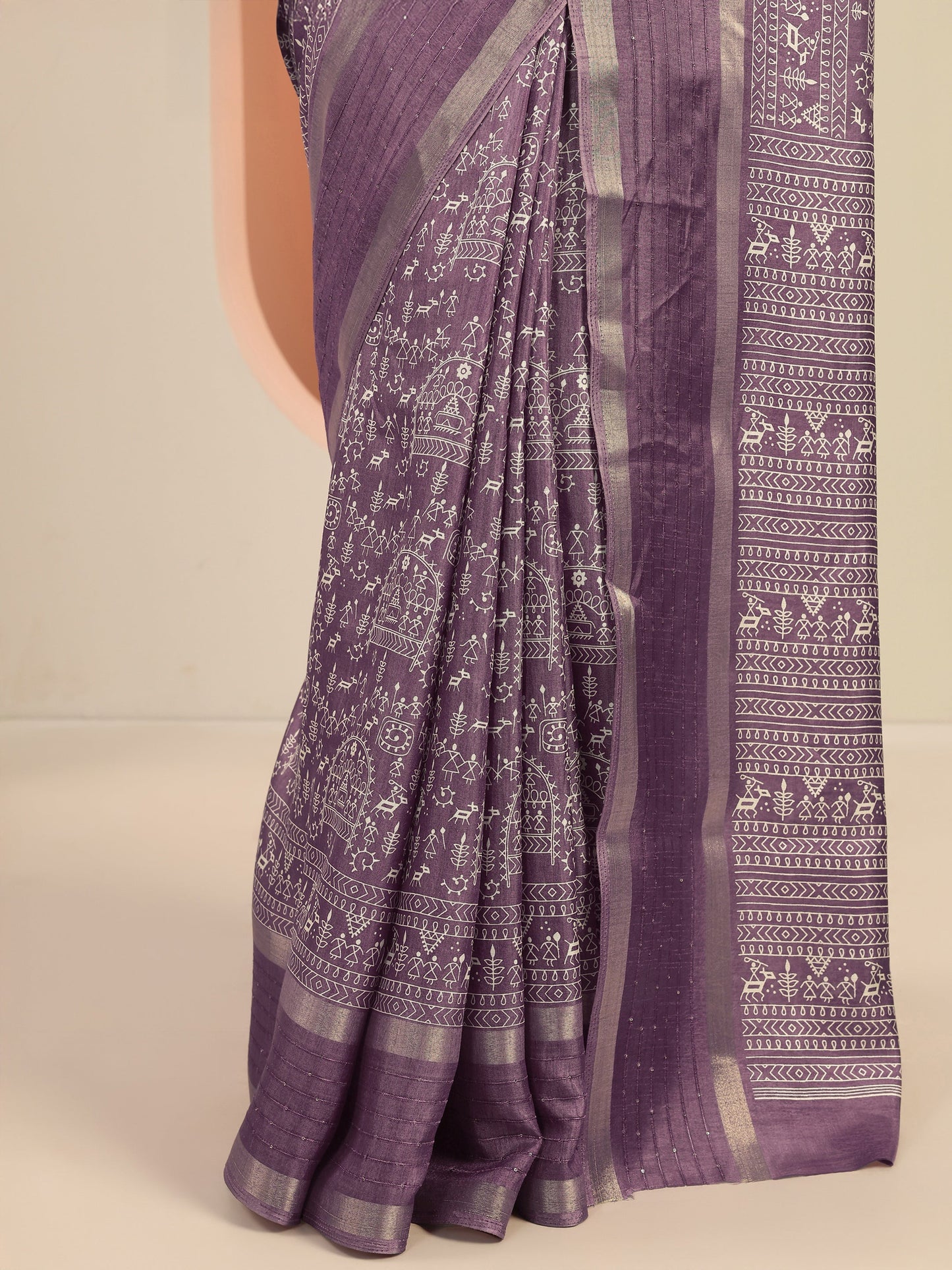 Mauve Printed Silk Blend Saree With Unstitched Blouse Piece
