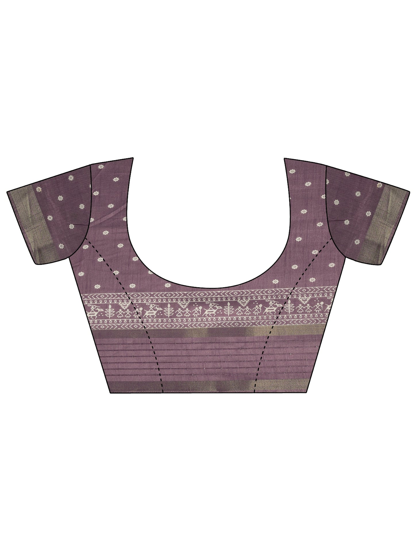 Mauve Printed Silk Blend Saree With Unstitched Blouse Piece