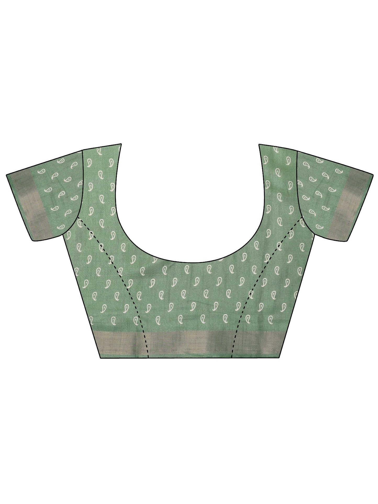 Green Printed Silk Blend Saree With Unstitched Blouse Piece