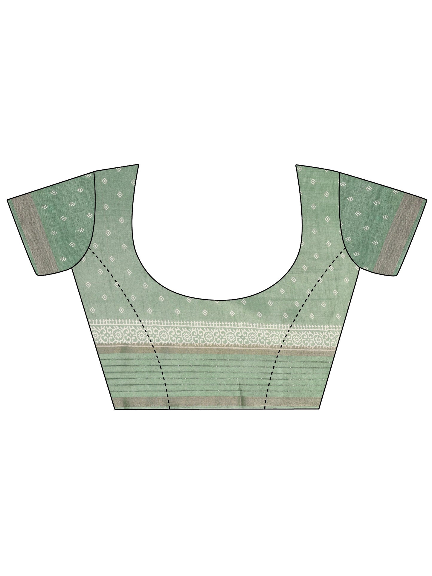 Green Printed Silk Blend Saree With Unstitched Blouse Piece