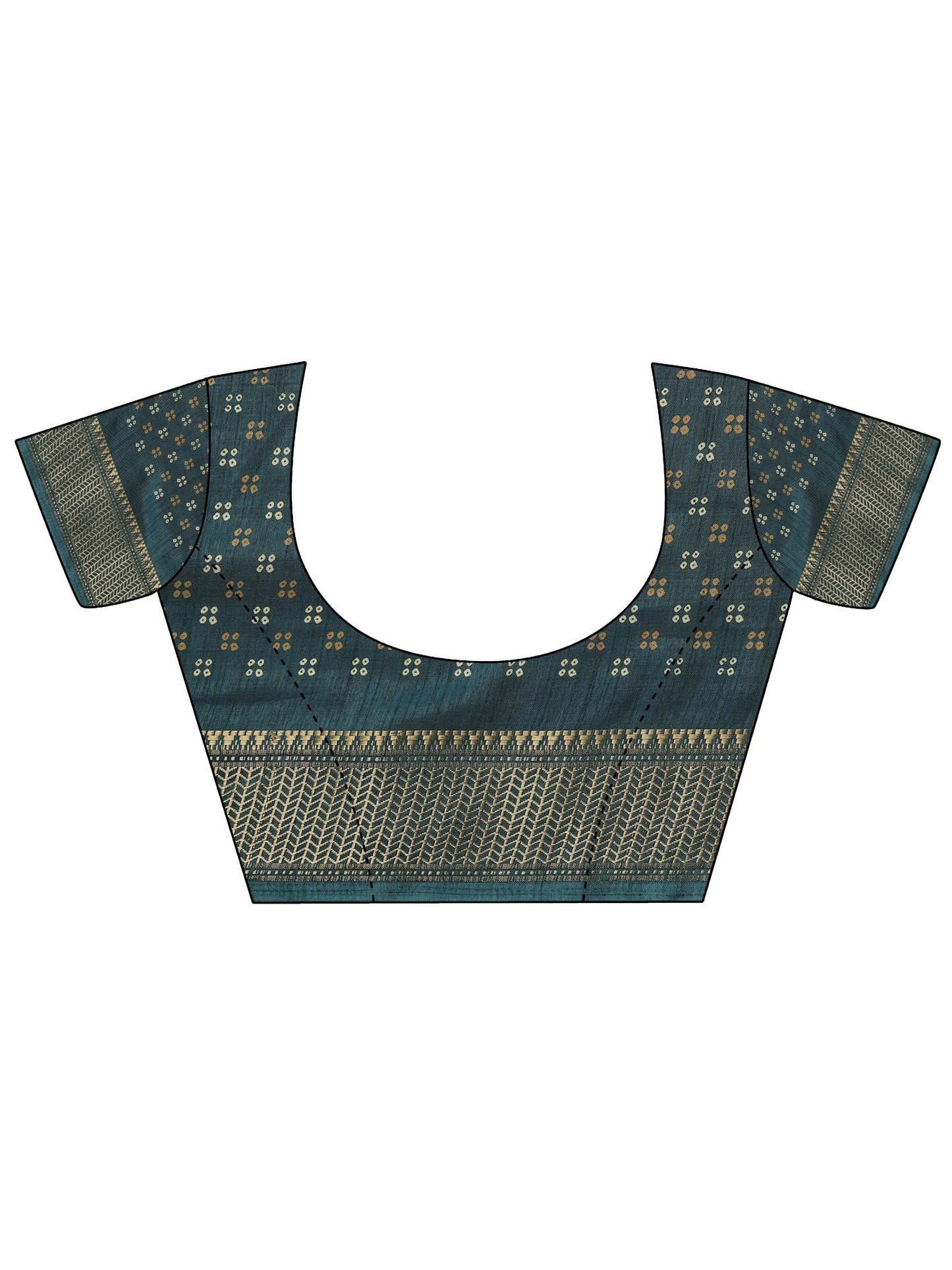 Teal Printed Silk Blend Saree With Unstitched Blouse Piece