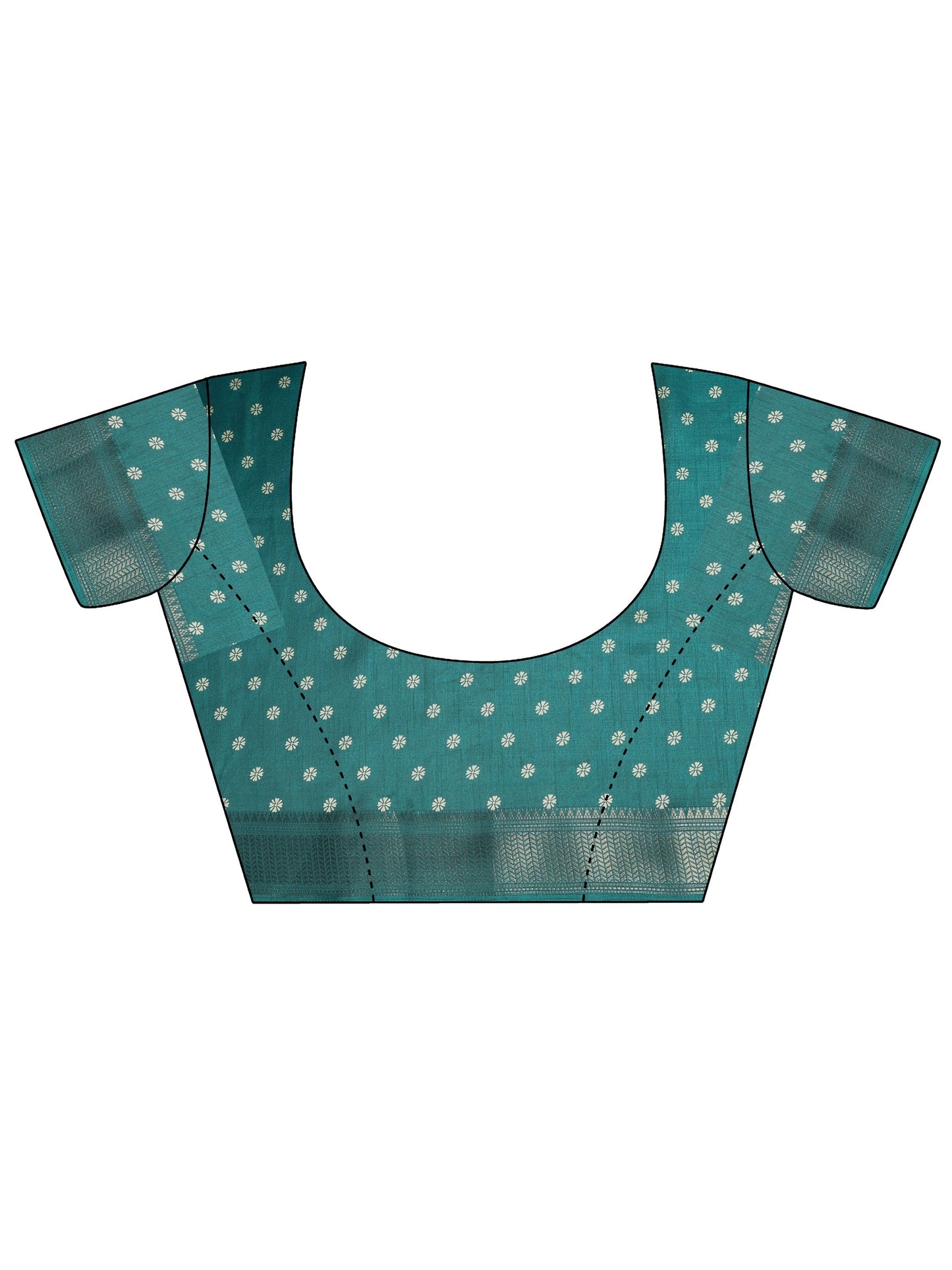 Teal Printed Silk Blend Saree With Unstitched Blouse Piece